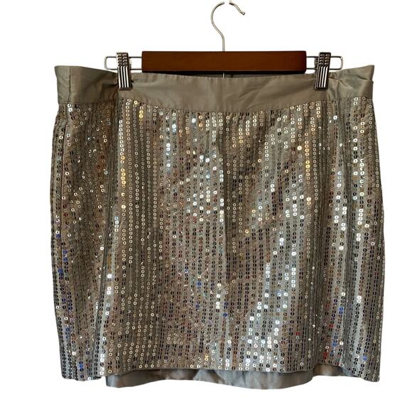 Gap Women's 16 Skirt Silver Holiday Glam Retro Sequin Party Cocktail Mini Bling - Picture 3 of 8